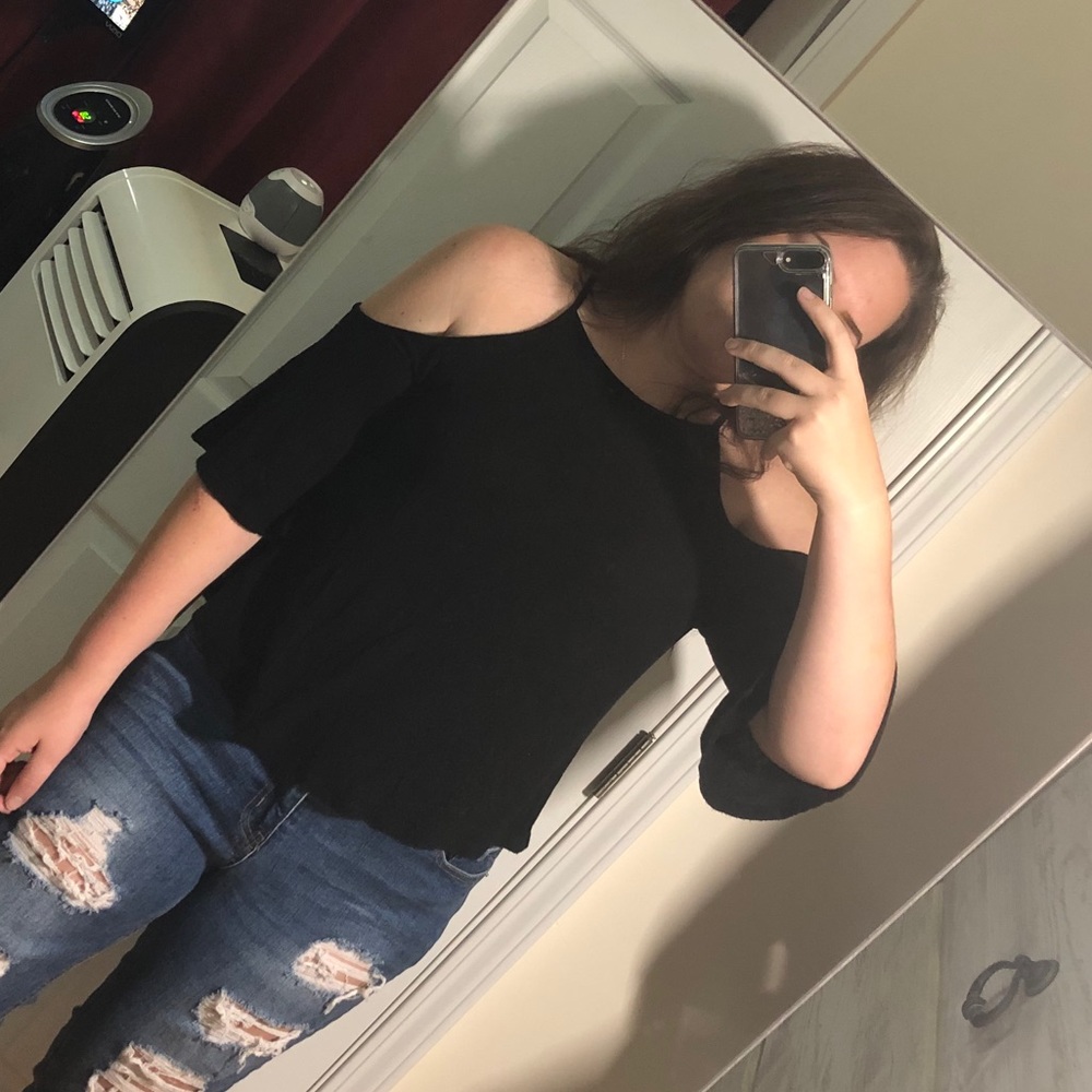 Black Open Shoulder Shirt